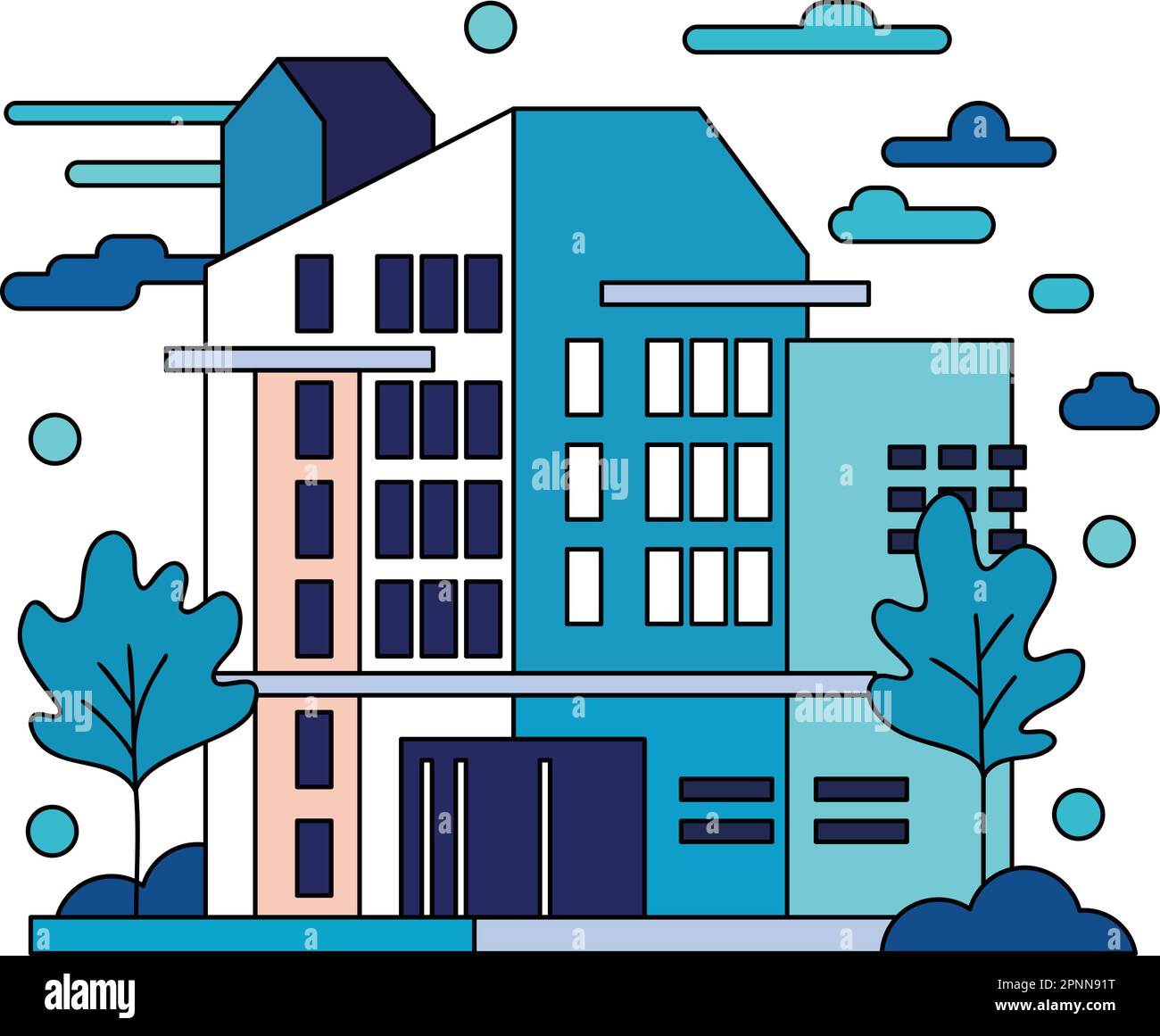 Moderne Apartment-Illustration im Doodle-Stil, isoliert im Hintergrund Stock Vektor