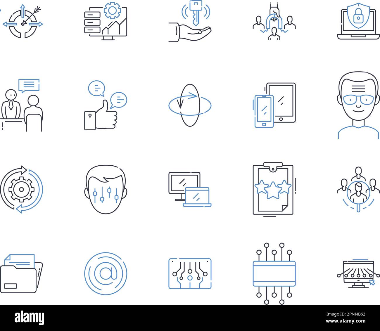 Symbolsammlung für Handelskooperationen. Partnerschaft, Zusammenarbeit, Allianzen, Nerking, Exportieren, Importieren, Outsourcing-Vektor und linear Stock Vektor