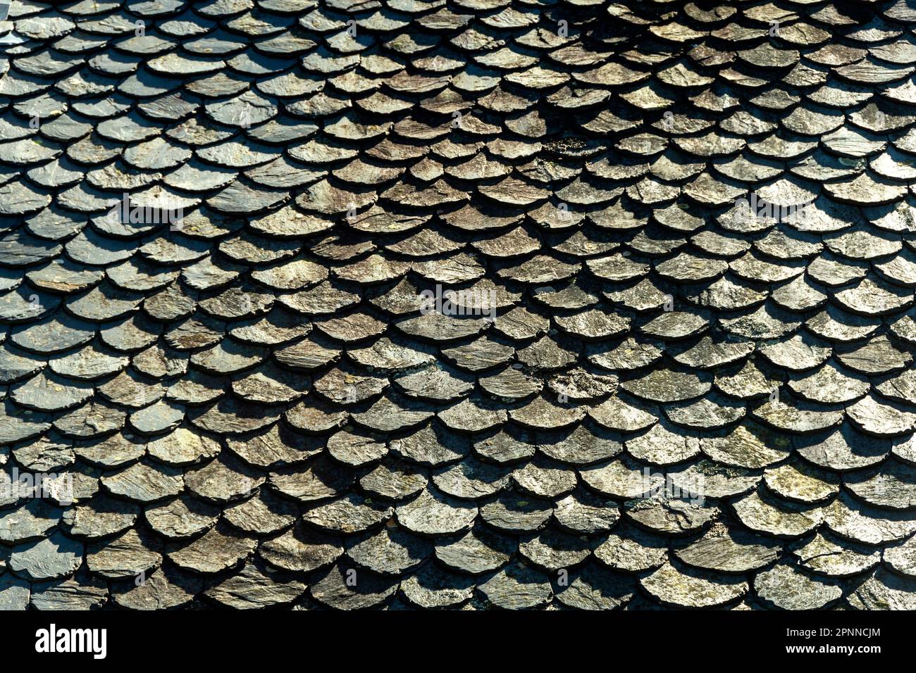 Traditionelles Schieferdach (Lauzstein) in der Auvergne, Frankreich Stockfoto