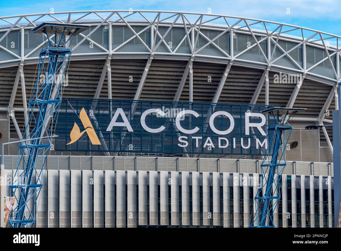Die Accor Hotelgruppe verfügt derzeit über die Namensrechte für das Olympiastadion Sydney 2000 im Sydney Olympic Park in New South Wales, Australien Stockfoto