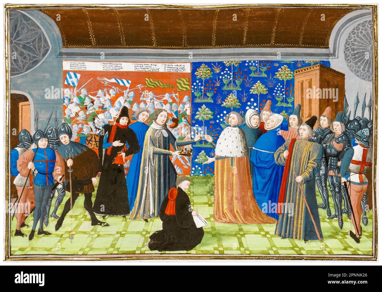 König Richard II. Von England (1367-1400) trat seine Krone zurück und verzichtete auf den Thron an Heinrich von Bolingbroke (später Heinrich IV. Von England) am 30. September 1399, Miniatur beleuchtetes Manuskript von Jean Froissart, 1470-1472 Stockfoto