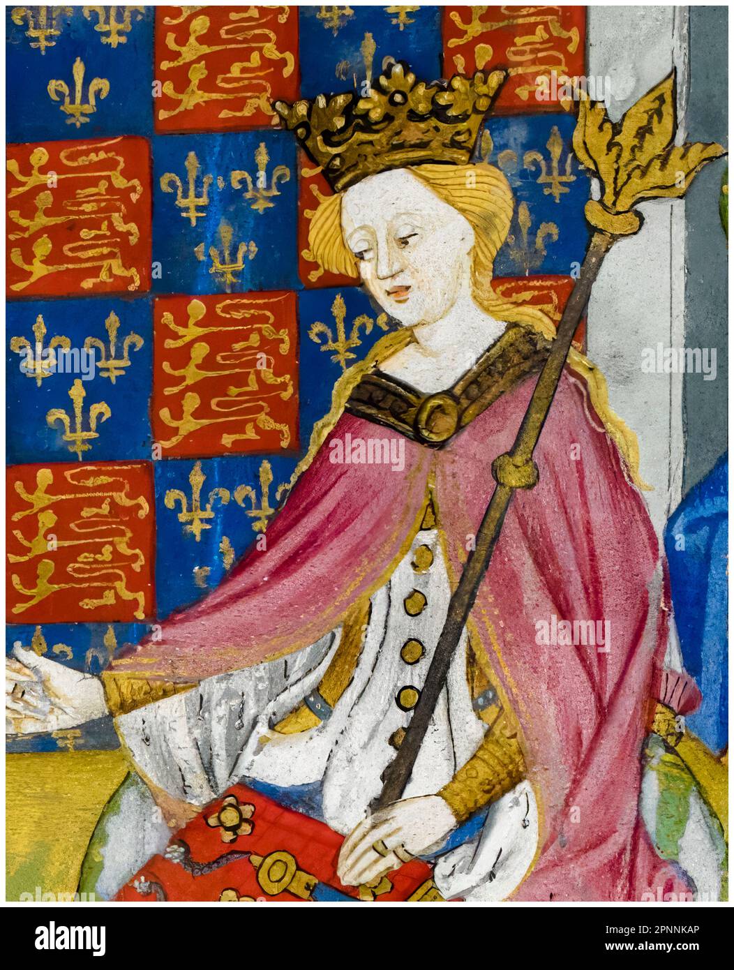 Margaret von Anjou (1430-1482), Königin von England (1445-1461) und (1470-1471), Königin von Frankreich (1445-1453 umstritten) durch die Ehe mit König Heinrich VI., Miniatur-beleuchtetes Manuskript Porträtbild vom Talbot Master and Workshop, 1444-1445 Stockfoto