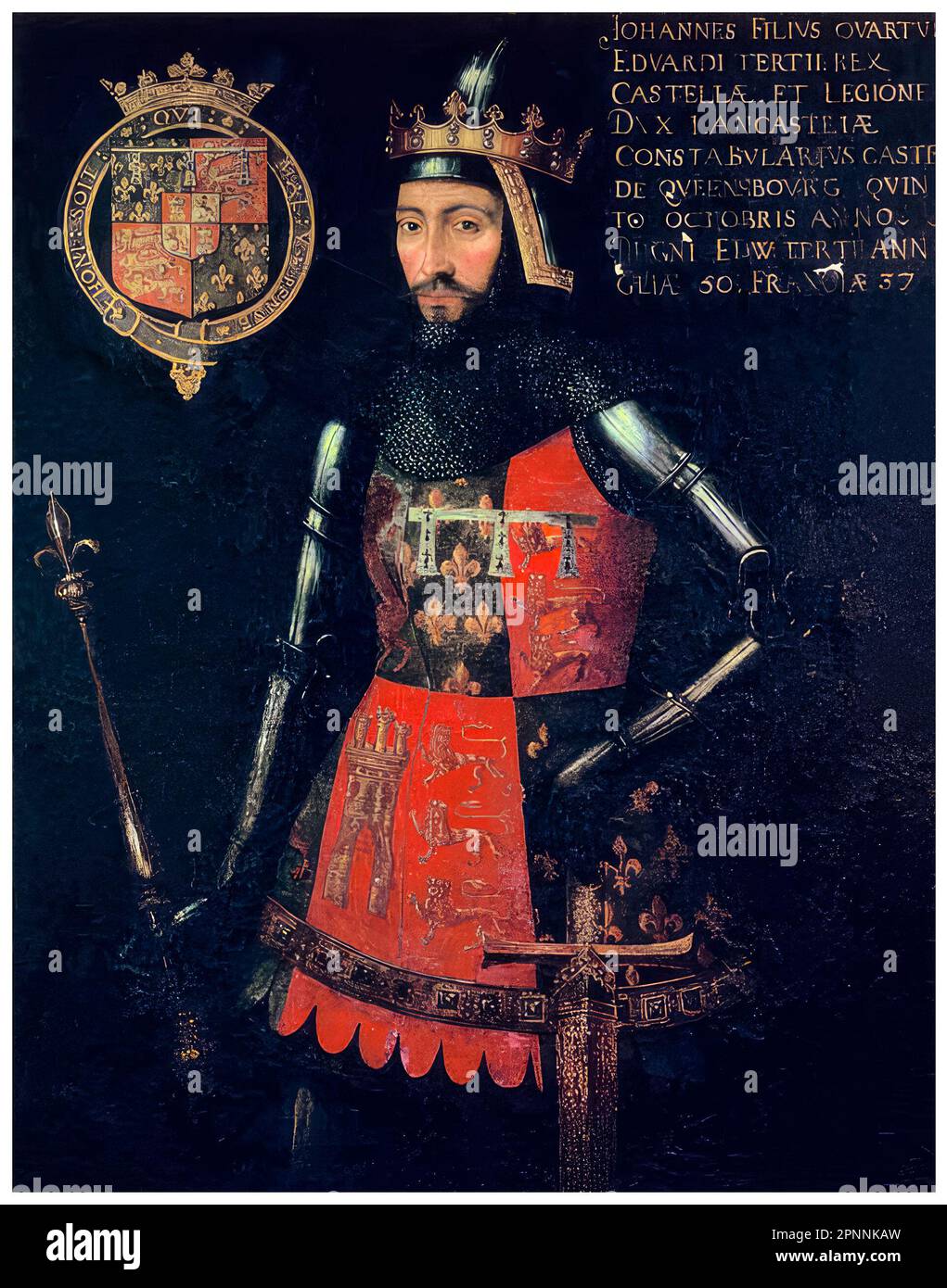 John of Gaunt, Herzog von Lancaster (1340-1399), englischer Prinz aus dem 14. Jahrhundert, Militärführer und Staatsmann. Gründer des Hauses Lancaster, Porträtmalerei in Tempera auf Panel eines unbekannten Künstlers, etwa 1593 Stockfoto