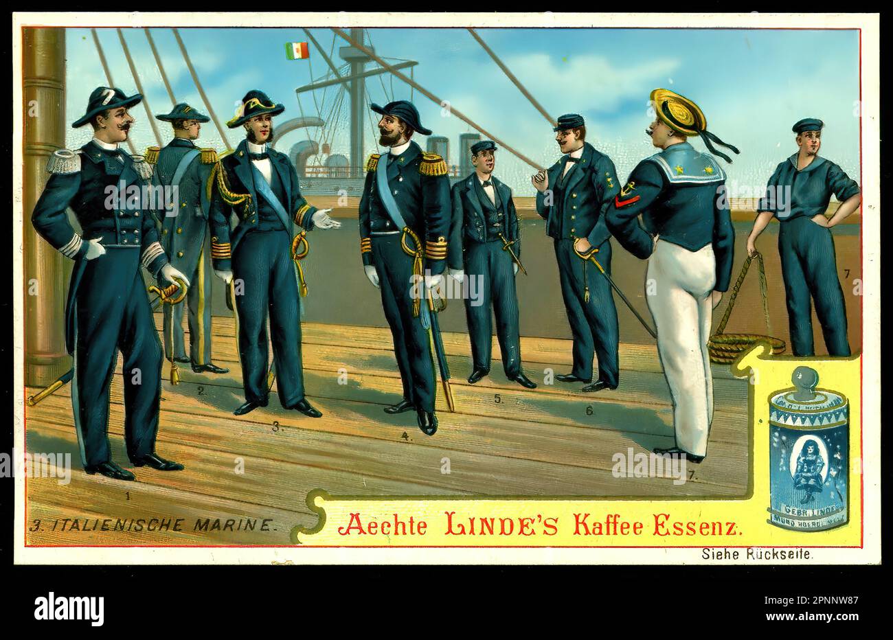 Italienische Marineuniformen - Oldtimer Deutscher Tradecard Stockfoto