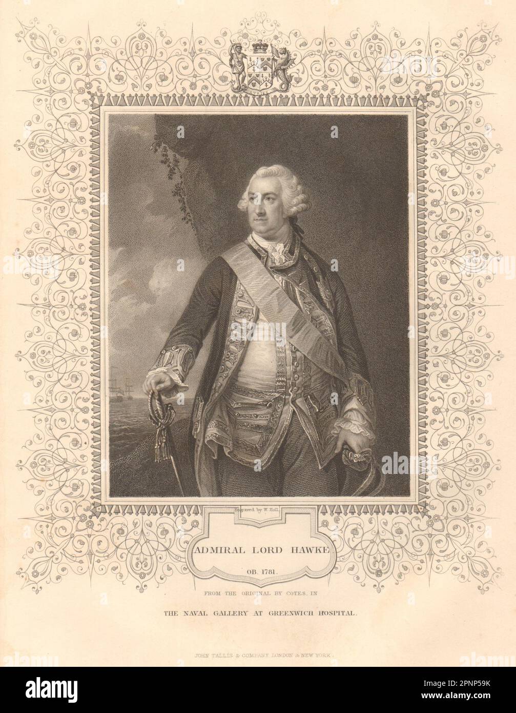 BRITISCHE GESCHICHTE. Admiral Lord Hawke. Sieben Jahre Krieg. TALLIS 1849-Jahre-Aufdruck Stockfoto