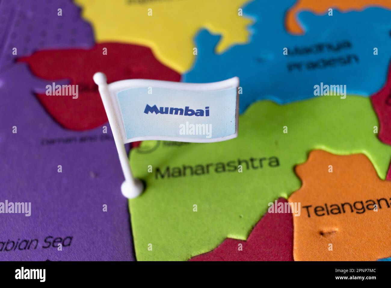 Mumbai - die Hauptstadt von Maharashtra wird auf der Karte angezeigt Stockfoto