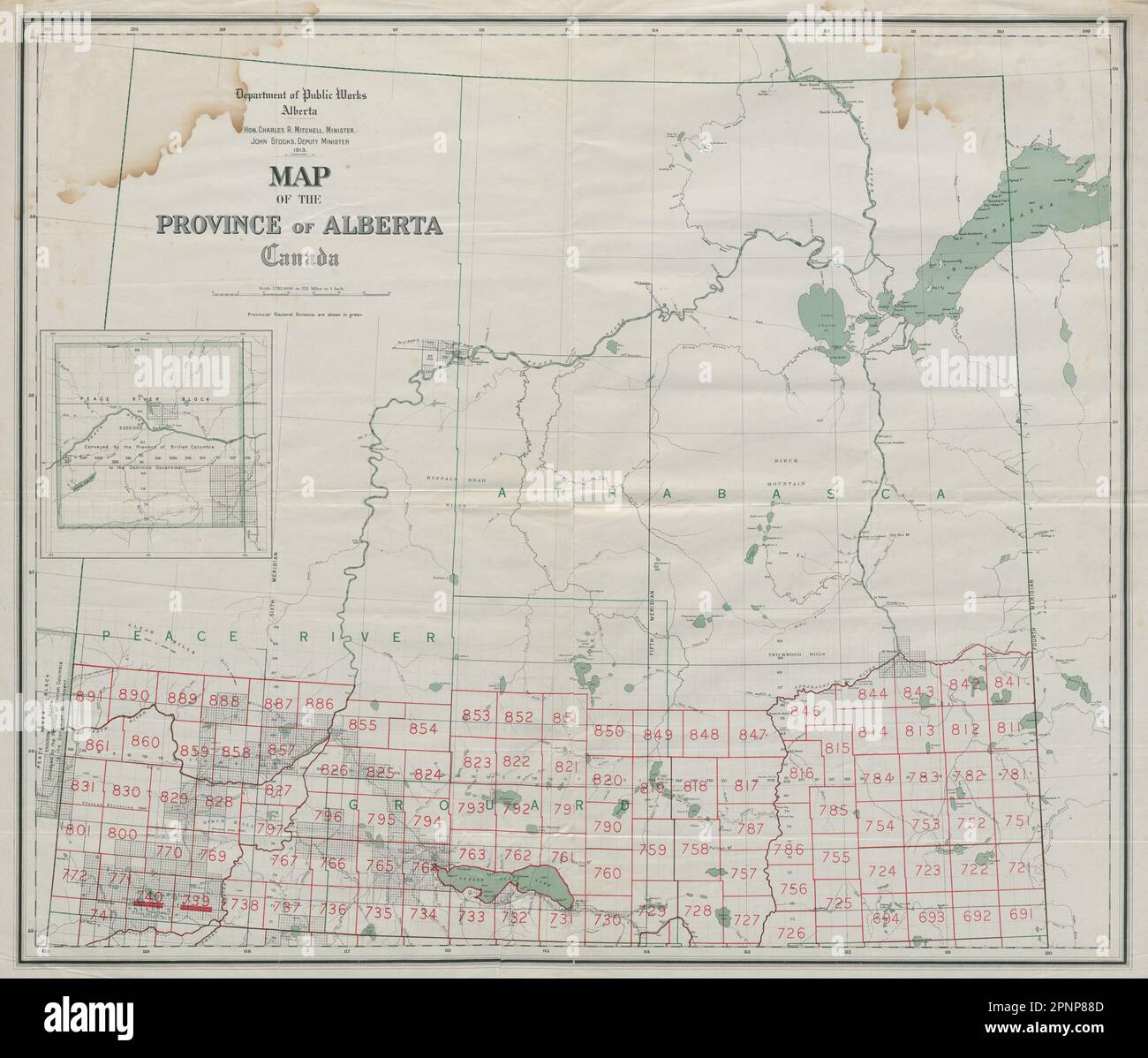 Alberta, Kanada nördliches Blatt. Wahlen. Landkarte des Department of Public Works 1913 Stockfoto