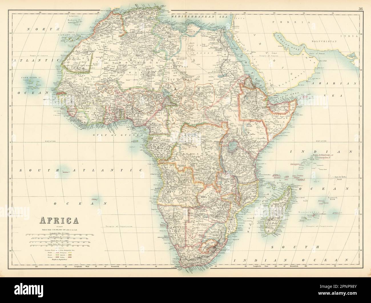 Afrika. Stämme und europäische Kolonien. Kongo-Freistaat. BARTHOLOMEW 1898 alte Karte Stockfoto