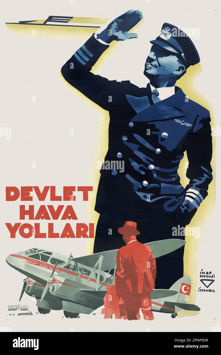 Devlet Hava Yolları von İhap Hulusi Görey (1898-1986). Poster wurde 1938 in der Türkei veröffentlicht. Stockfoto