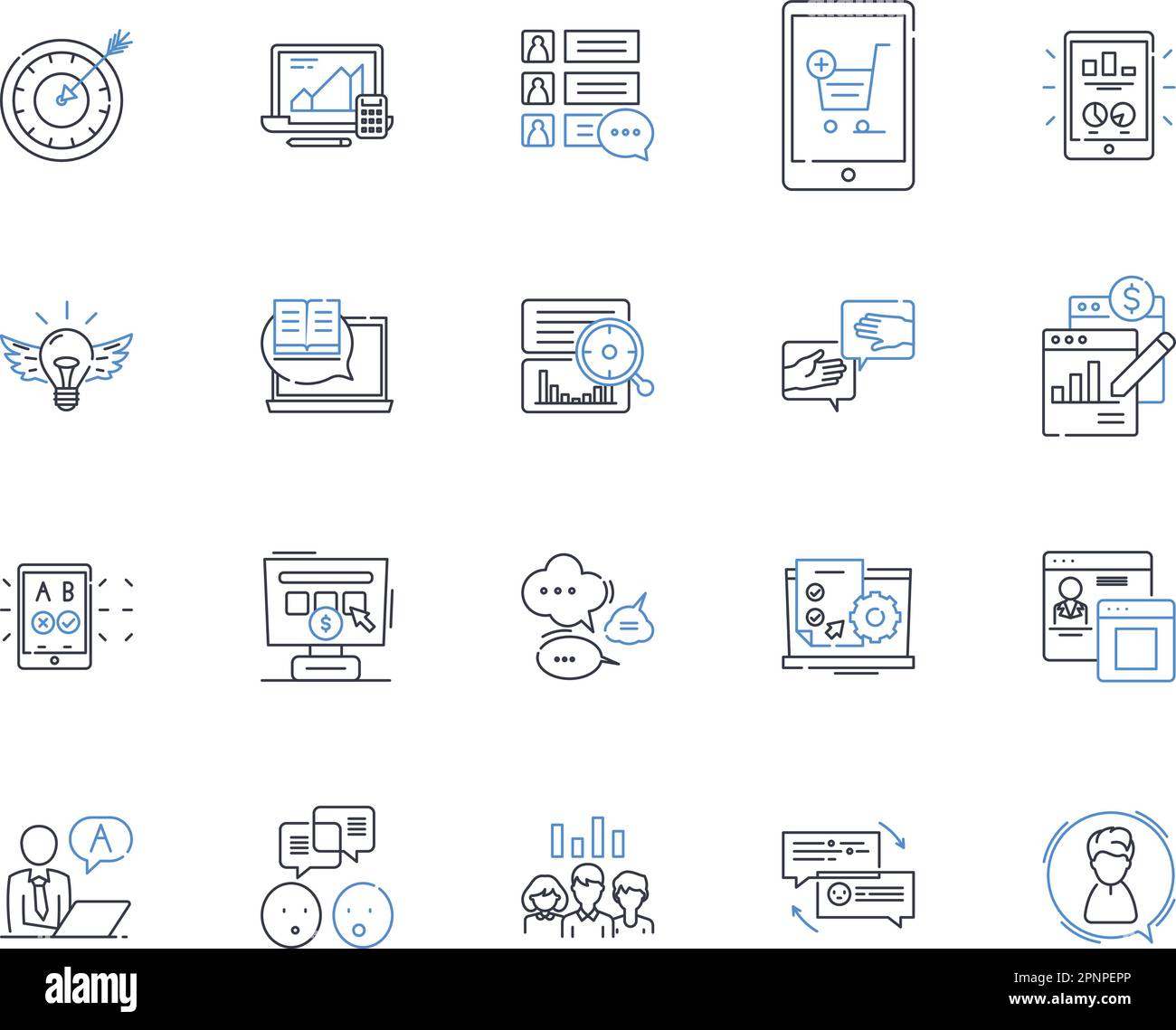 Symbolsammlung für Internet-Werbelinien. Werbung, Targeting, Impressions, Klicks, Conversions, Verkehr, Retargeting Vektor und lineare Darstellung Stock Vektor