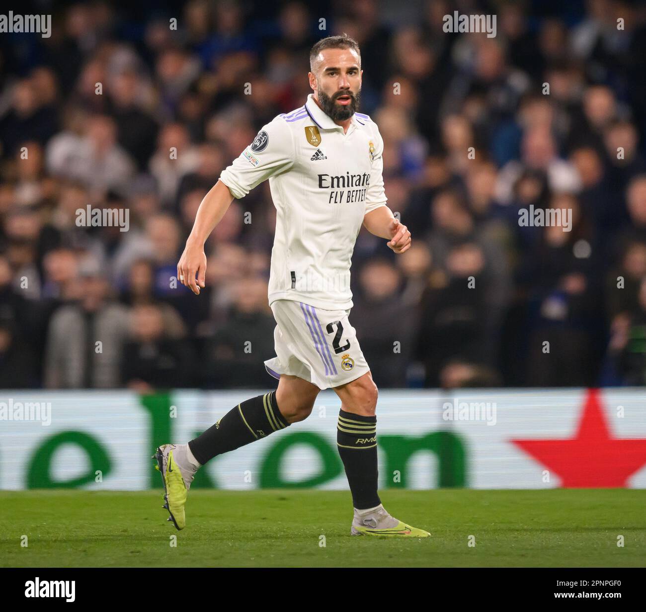 London, Großbritannien. 18. April 2023. 18. April 2023 - Chelsea / Real Madrid - UEFA Champions League - Stamford Bridge. Real Madrids Dani Carvajal während des Champions League-Spiels auf der Stamford Bridge, London. Bildkredit: Mark Pain/Alamy Live News Stockfoto