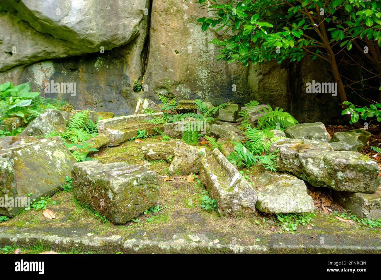 Ruinenhaufen der zerstörten spätgotischen Kapelle der Burg St. Anna von Hohnstein in Hohnstein, Sachsen, Deutschland, Europa. Stockfoto