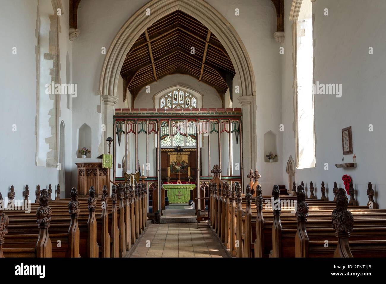 Innere der Kirche St. Mary, die Jungfrau, Parham, Suffolk Stockfoto