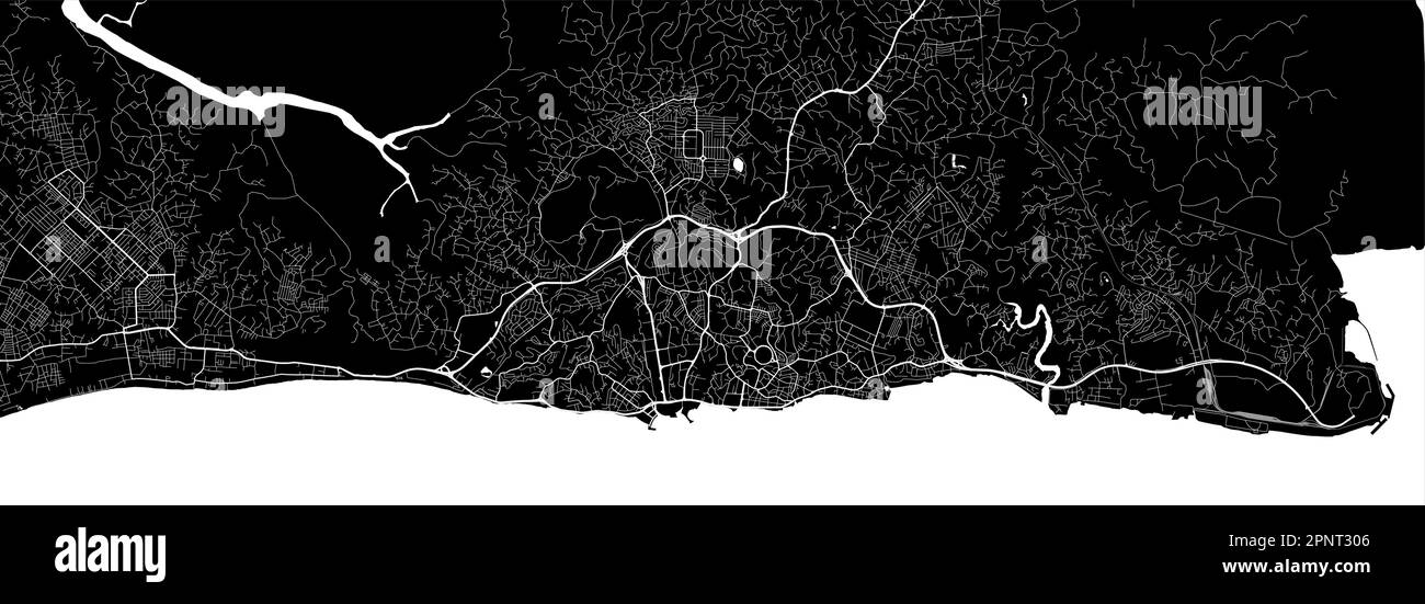 Stadtplan von Libreville, Gabun. Urbanes Schwarz-Weiß-Poster. Straßenkarte mit Blick auf die Stadt. Stock Vektor