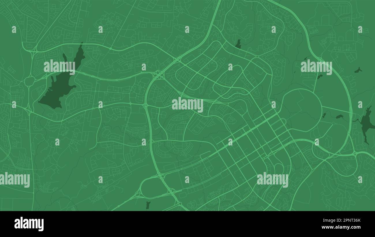 Hintergrund Abuja Karte, Nigeria, grüner Stadtposter. Vektorkarte mit Straßen und Wasser. Breitbildformat, Roadmap für digitales Flachdesign. Stock Vektor