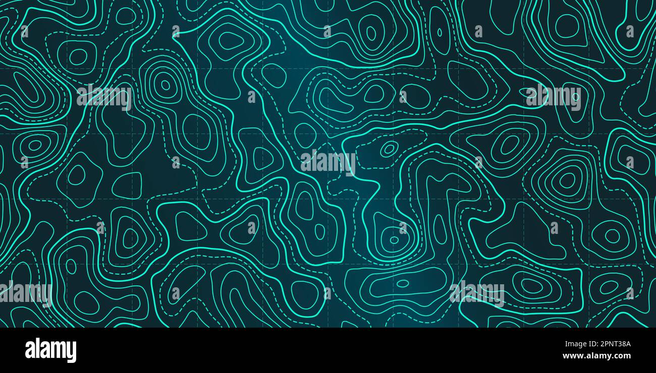 Topografische Linienkarte des Ozeans mit Vektordarstellung der kurvenförmigen Isolinien. Meerestiefe topographische Landschaftsfläche für nautische Radarwerte. Cartogra Stock Vektor