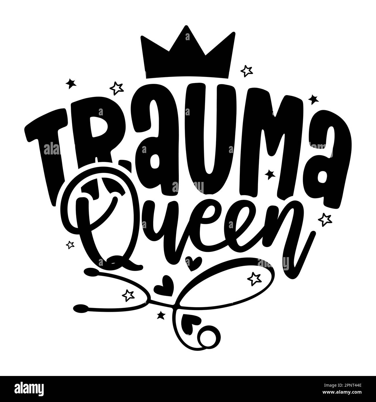 Trauma Queen - Stethoskop Form mit Text - STOP Coronavirus, Arzt-T-Shirt. Krankenpflege, Arzt, Praktizierende, Krankenschwester Praktizierende T-Shirt-Design Templa Stock Vektor