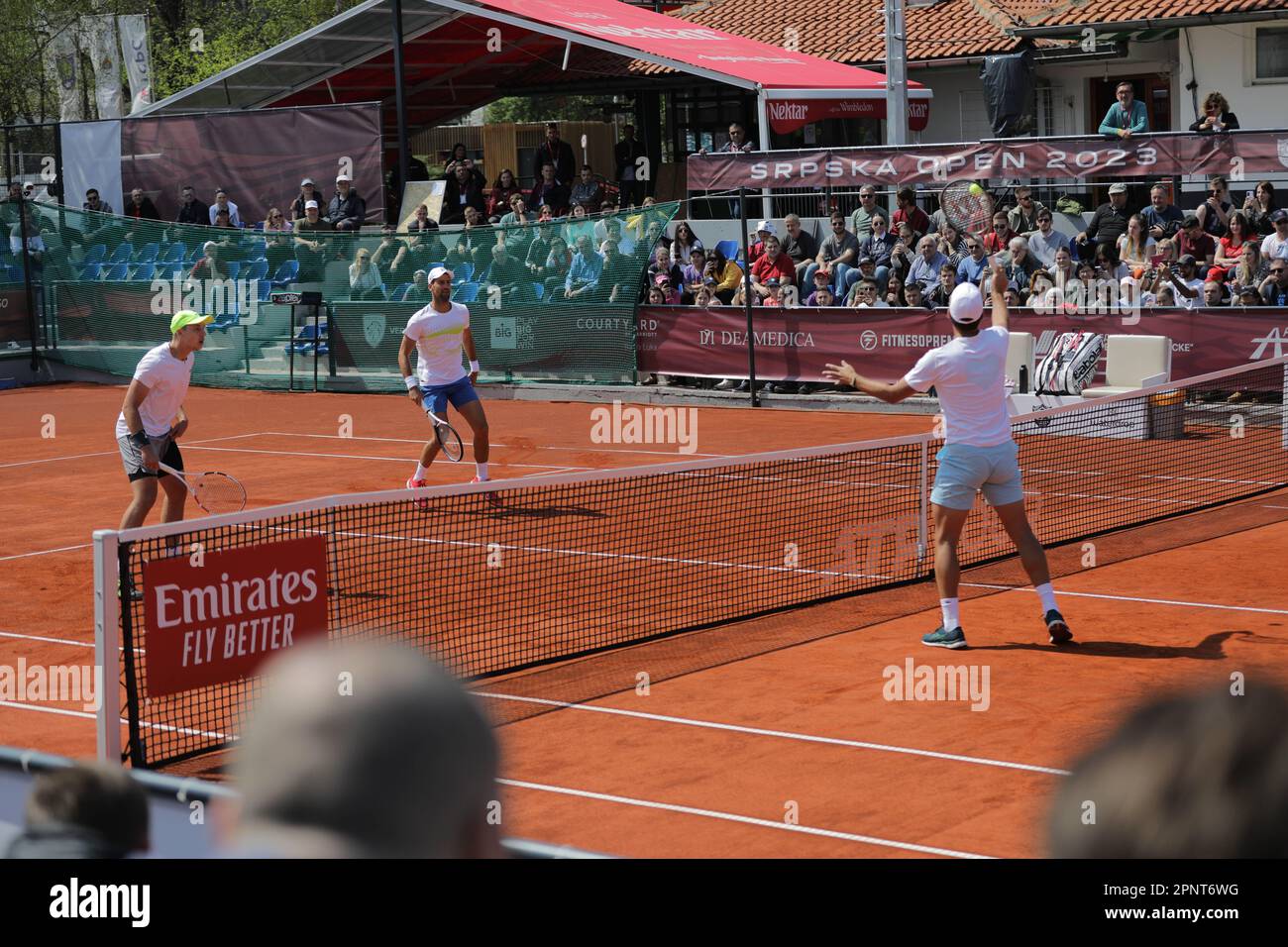 Serbischer Tennisspieler Novak Djokovic trainiert während der ATP Srpska Open in Banja Luka, Bosnien und Herzegowina am 20. April 2023. Foto: Dejan Rakita/PIXSELL Guthaben: Pixsell/Alamy Live News Stockfoto