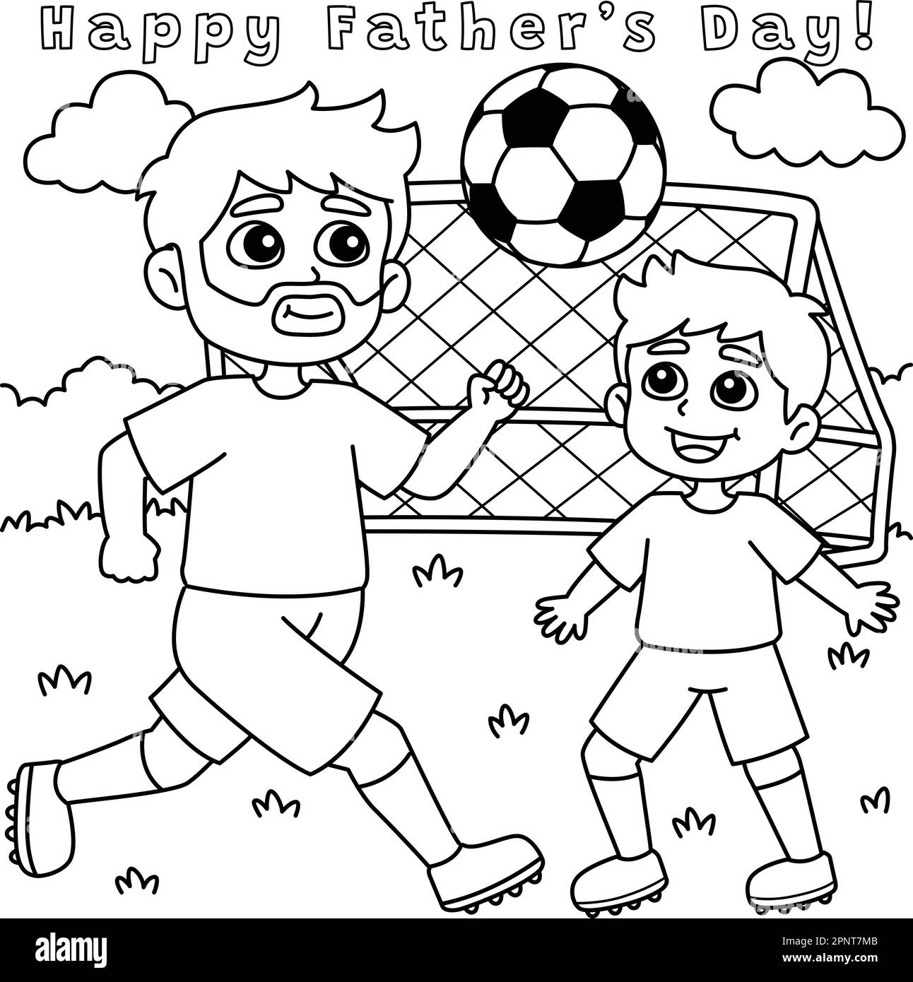 Vater und Sohn spielen Sports Coloring Page Stock Vektor