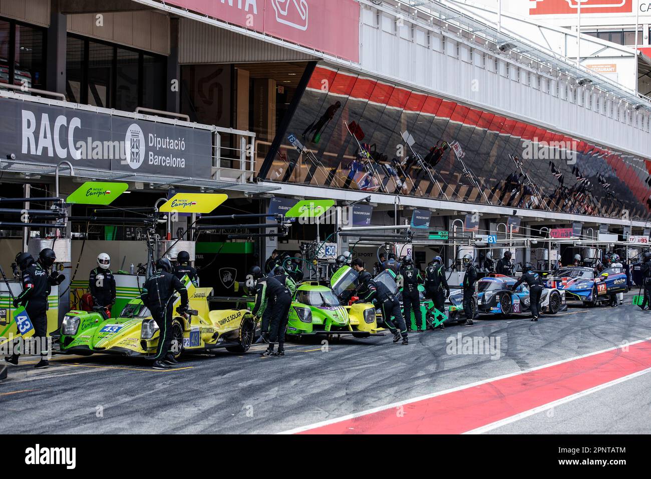 Montmelo, Espagne. 20. April 2023. 43 ANDRADE Rui (prt), CALDWELL Oliver (gbr), ABERDEIN Jonathan (zaf), Inter Europol Competition, Oreca Gibson 07 - Gibson, Action 13 CRISTOVAO Miguel (prt), ASKEY Kai (gbr), BRICHACEK Wyatt (usa), Inter Europol Competition, Ligier JS 2023 - 4 Stunden P320 - Barcelona 1. Runde der europäischen Le Mans Serie 2023 auf der Circuit de Barcelona-Catalunya vom 21. Bis 23. April 2023 in Montmelo, Spanien - Foto Xavi Bonilla/DPPI Credit: DPPI Media/Alamy Live News Stockfoto