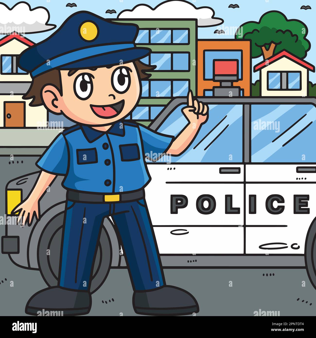 Polizeibeamter Farbige Cartoon-Illustration Stock Vektor