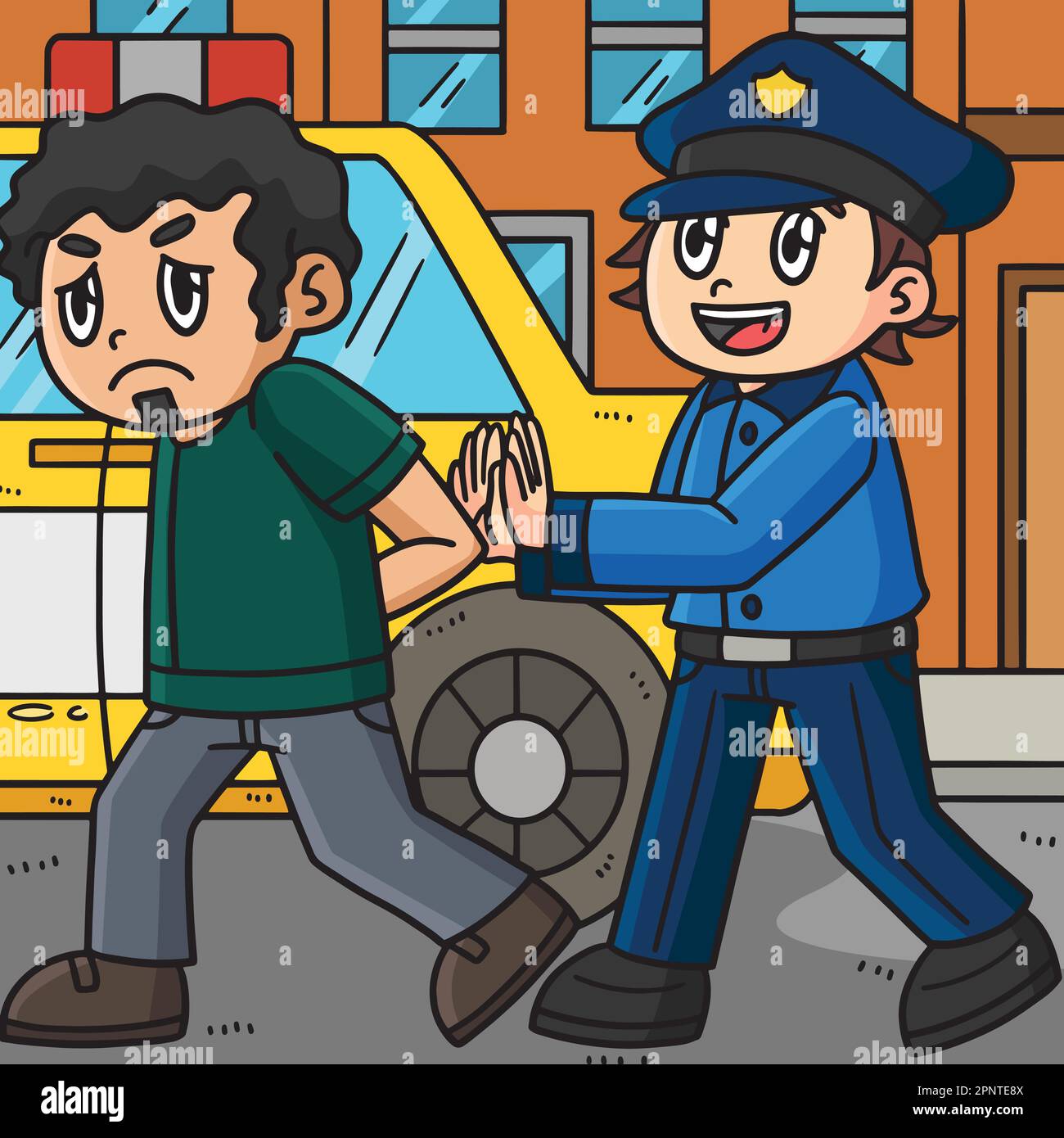 Die Polizei eskortiert Kriminelle in einen Cartoon Stock Vektor