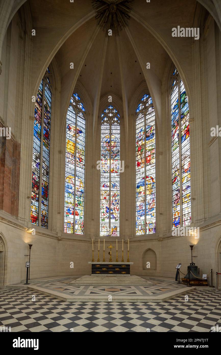 Blick auf die Apse, Sainte-Chapelle de Vincennes, die gotische königliche Kapelle, Paris, Frankreich Stockfoto