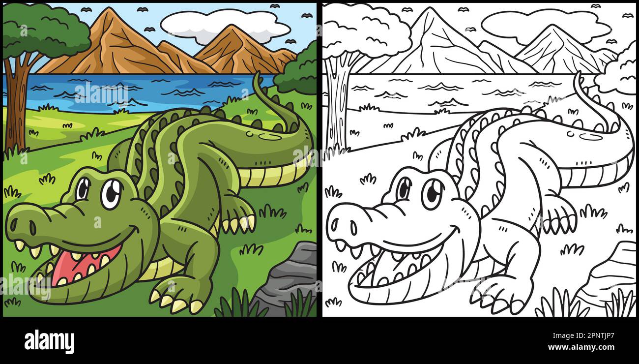 Krokodil Coloring Page Farbige Illustration Stock-Vektorgrafik - Alamy