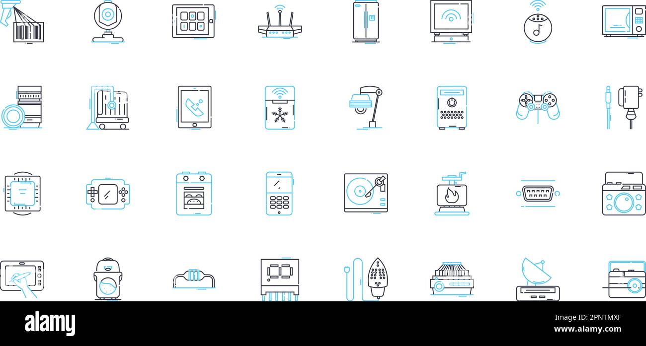 Lineare Symbole für drahtlose Kommunikation eingestellt. Bluetooth, Wi-Fi, Mobiltelefon, Signal, Radio, Nerk, Antennenlinienvektor und Konzeptzeichen. Modem, Empfänger Stock Vektor