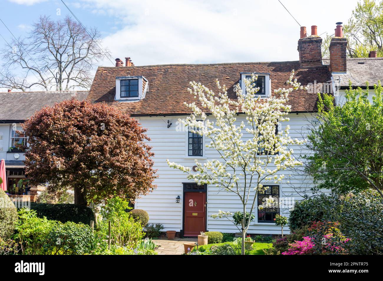 Timber Cottage and Garden, Watts Road, Thames Ditton, Surrey, England, Vereinigtes Königreich Stockfoto