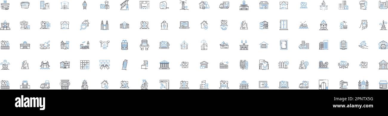 Kollektion mit Liniensymbolen für Wohngebäude. Apartment, Wohnanlage, Duplex, Stadthaus, Villa, Villa, Loft-Vektor und lineare Darstellung. Penthouse Stock Vektor