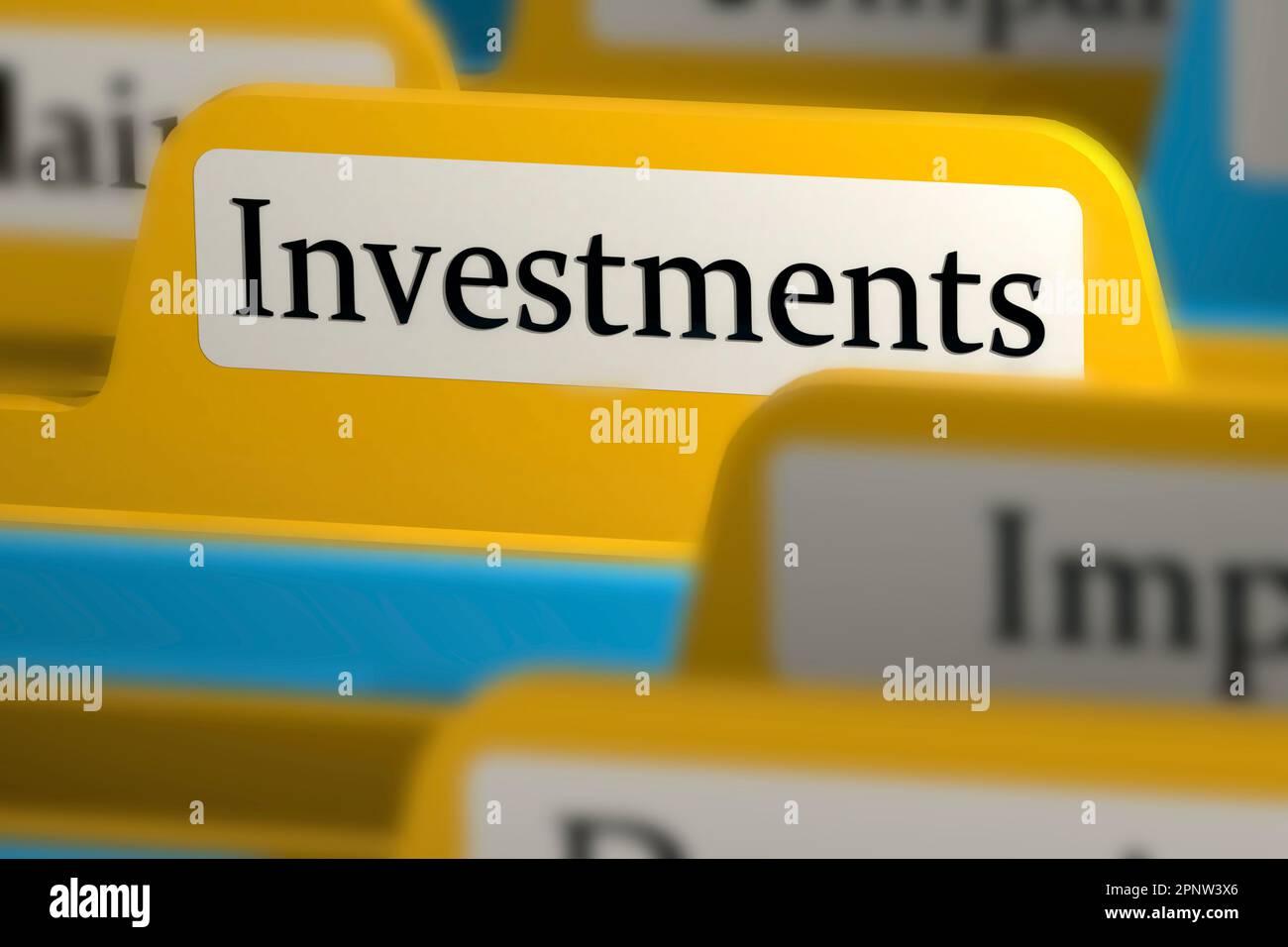 Dateiordner mit Registerkarte „Investitionen“, 3D-Rendering Stockfoto
