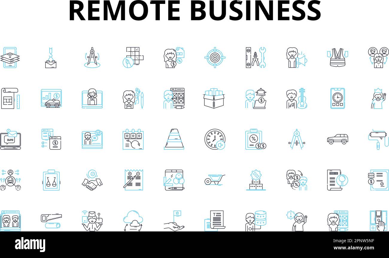 Linearer Symbolsatz für Remote-Business. Telearbeit, Virtuell, Digital, Online, Remote, Verteilte, agile Vektorsymbole und Linienkonzepte. Mobil Stock Vektor