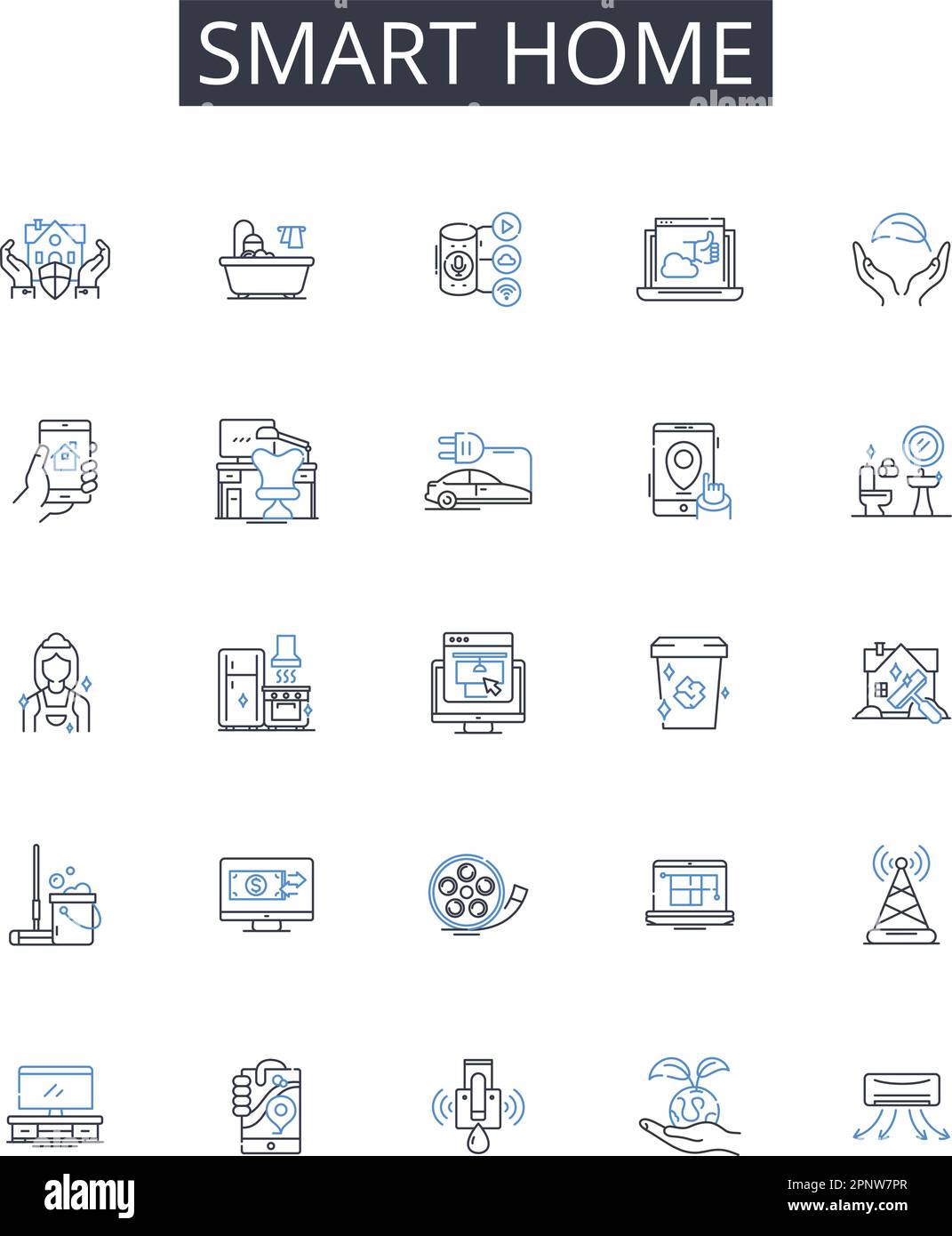 Smart-Home-Symbol-Sammlung. Digitales Wohnen, intelligentes Wohnen, automatisierter Wohnraum, vernetztes Haus, Hi-Tech-Habitat, Kluger Wohnsitz, futuristisch Stock Vektor