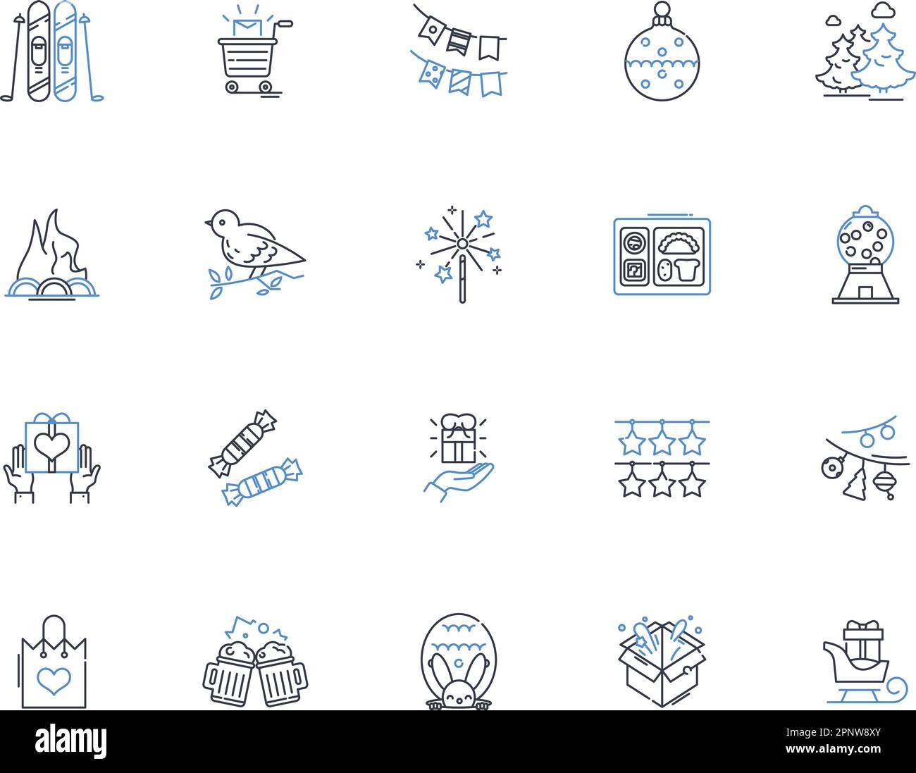 Winter Solstice Line Icons Kollektion. Sonnenwende, Winter, Längste, Nacht, Dunkelheit, Yuletide, Erneuerungsvektor und lineare Darstellung. Wiedergeburt Stock Vektor