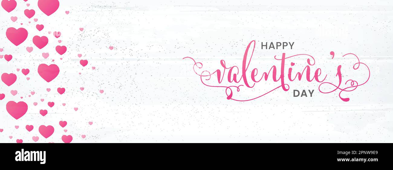„Happy Valentine's Day“-Banner oder Kopfzeilendesign mit rosa Herzen dekoriertem Hintergrund. Stock Vektor