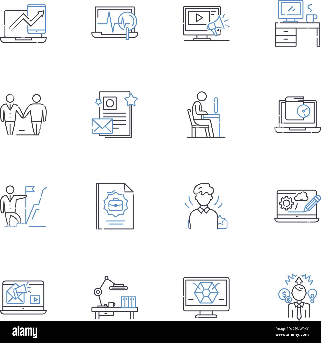 Sammlung von Liniensymbolen für Abwesenheitshelfer. Hilfe, Verfügbarkeit, Backup, Begleitung, Komfort, Koordination, Zuverlässigkeitsvektor und Stock Vektor