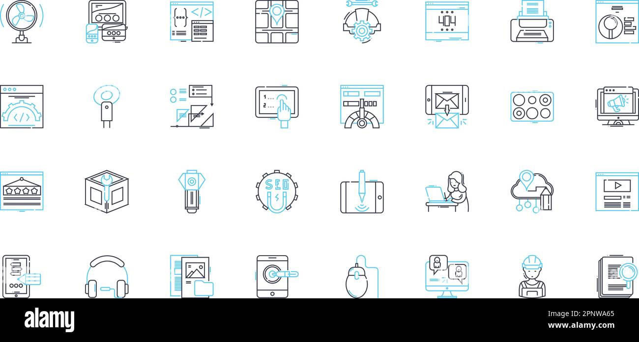Künstliches Lernen mit linearen Symbolen. Neuronale, Maschinelle, Intelligenz, Überwacht, Unbeaufsichtigt, Bewehrung, Deep Line Vector und Concept Signs Stock Vektor