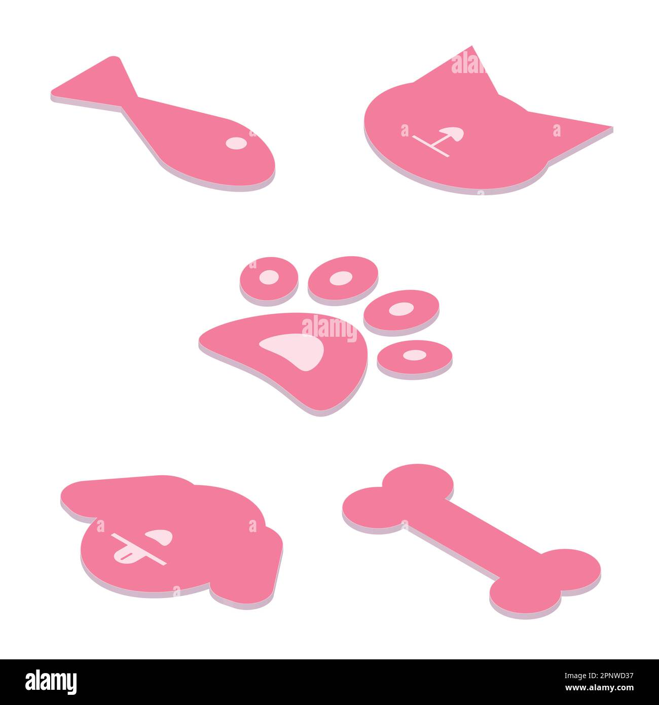 Einfache Tiersymbole in isometrischer Perspektive. Rosa Piktogramm für Website-Design, Präsentation, Banner, Broschüre, soziale Netzwerke, Mobile Anwendung Stock Vektor