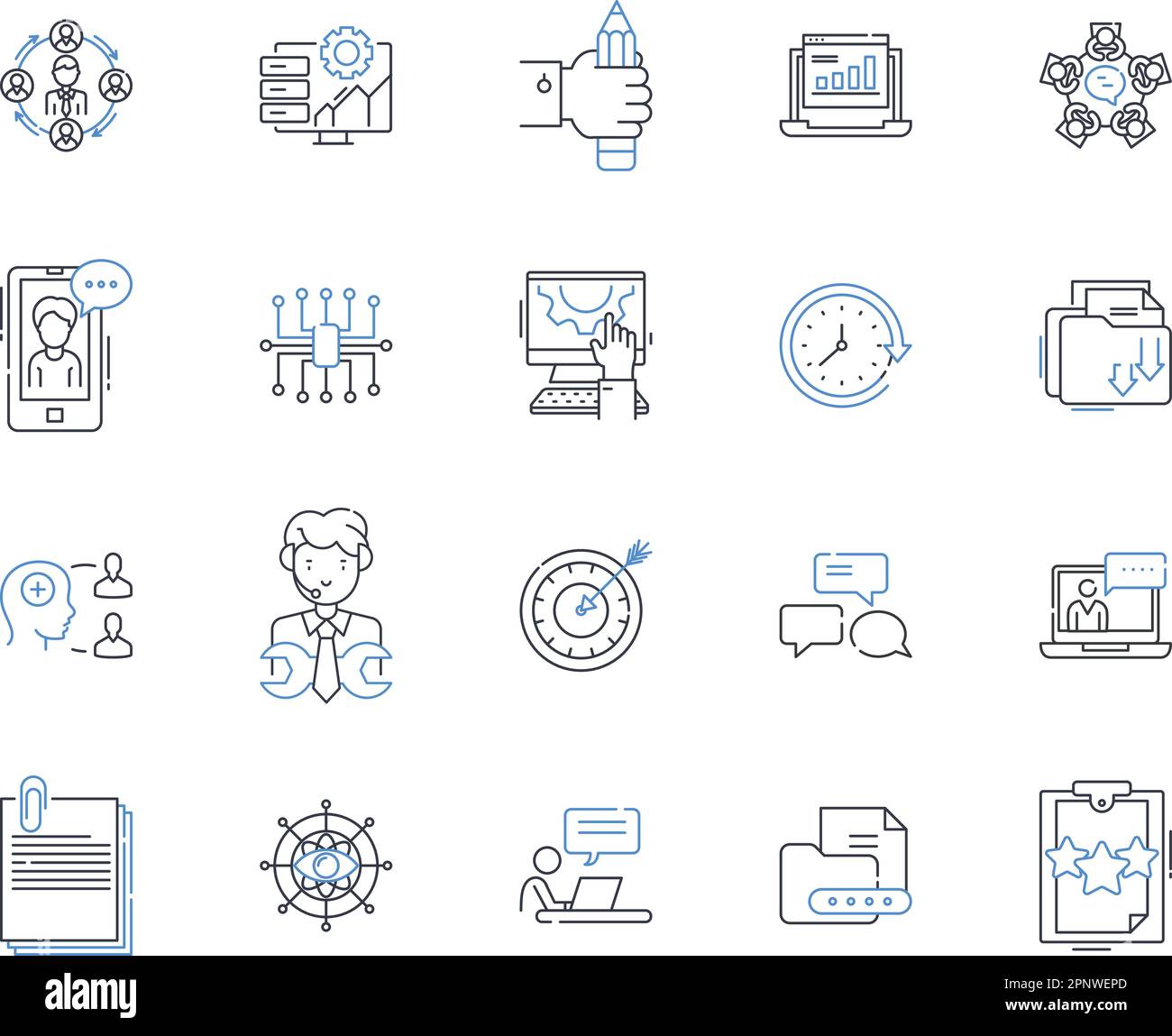 Symbolsammlung für Karrierepotenziale. Fortschritt, Chancen, Wachstum, Beförderung, Interessenten, Erfolg, Möglichkeiten, Vektor und linear Stock Vektor