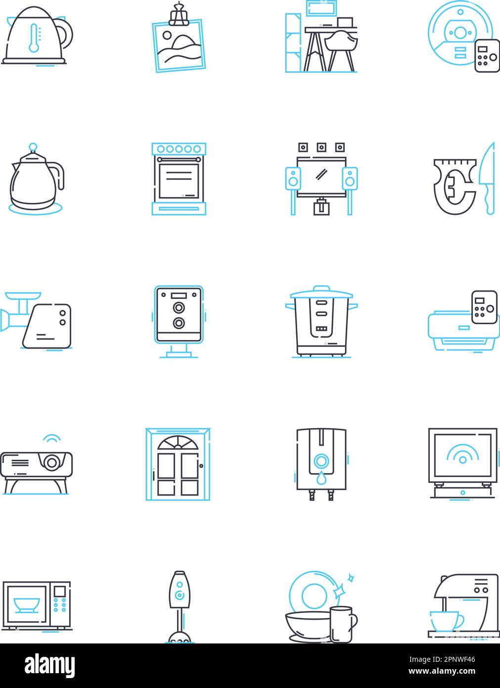 Küchen-Hub mit linearen Ikonen. Gastronomie, Kulinarisch, Geschmackvoll, Geschmack, Inhaltsstoffe, Feinschmecker, ethnische Linienvektoren und Konzeptschilder. Fusion, Gourmet, Gewürz Stock Vektor