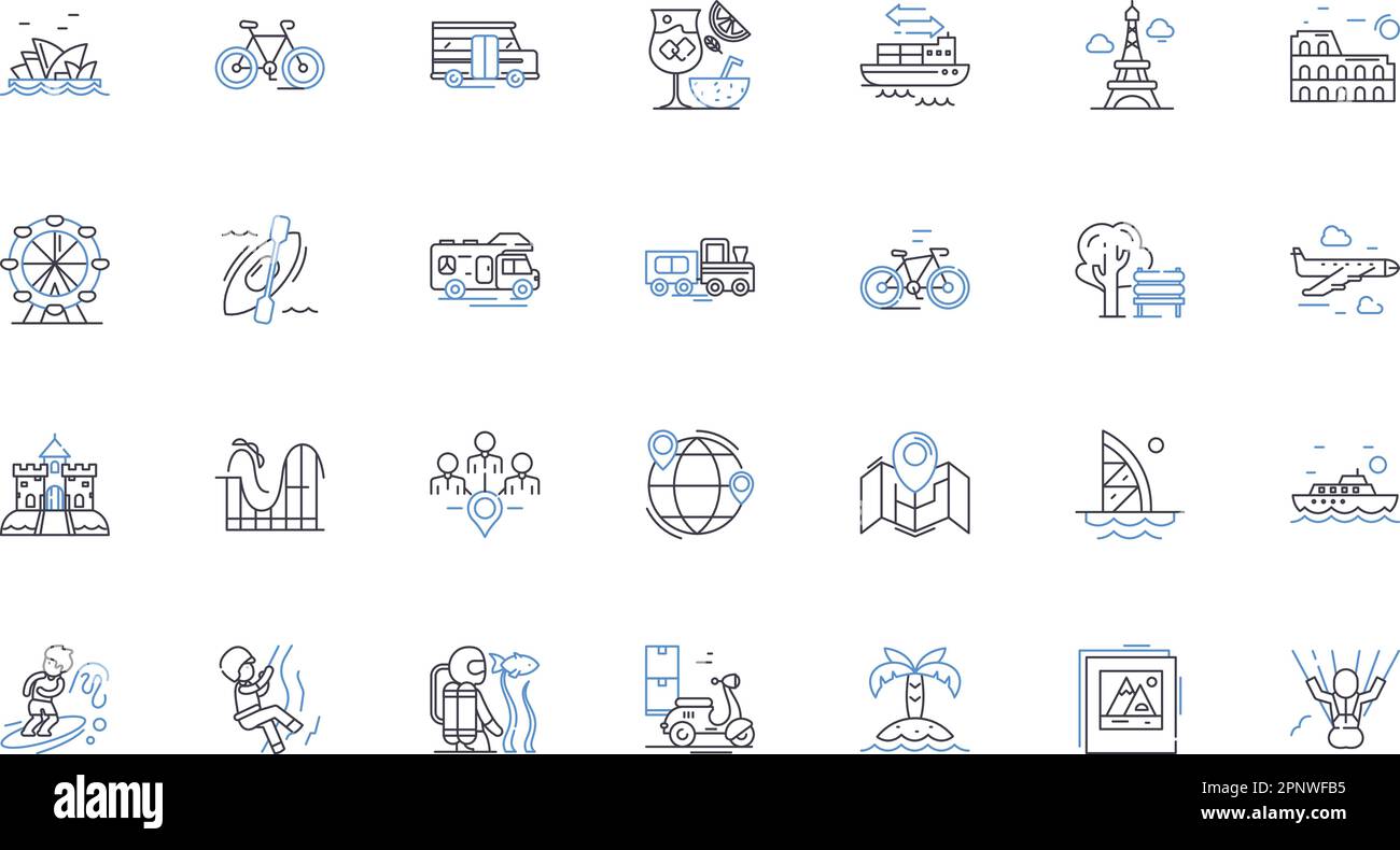 Exploration Icons Kollektion der Weltklasse. Abenteuer, Entdeckung, Expedition, Grenze, Reise, Navigieren, Quest-Vektor und lineare Darstellung. Bewegen Stock Vektor