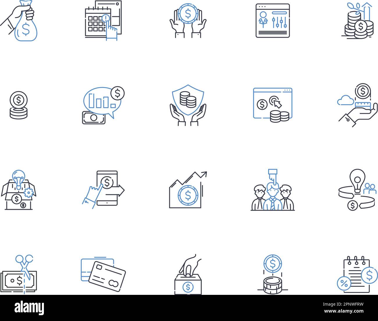 Symbolsammlung für Positionen in Oracle Treasury. Finanzen, Budget, Wirtschaft, Investitionen, Währung, Wertpapiere, Schuldenvektor und lineare Darstellung. Ertrag, Vermögenswerte, Anleihen Stock Vektor