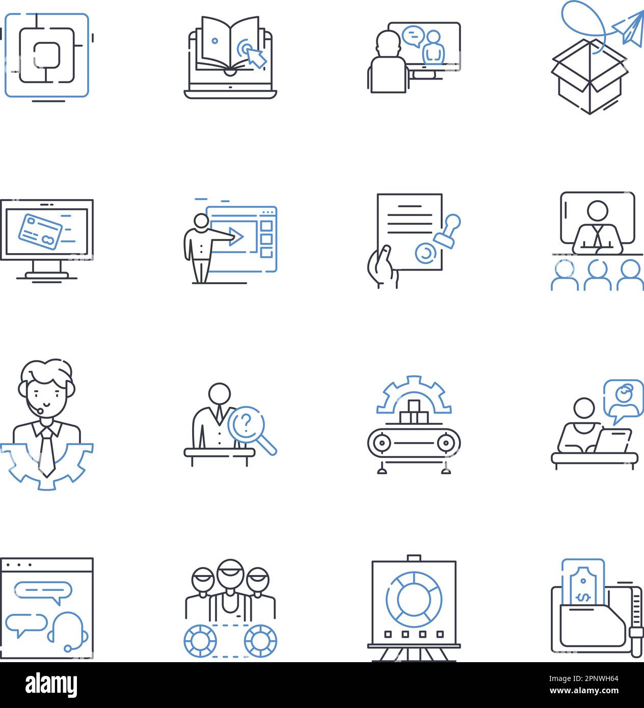 Symbolsammlung der Forschungseinheit. Discovery, Inquiry, Exploration, Investigation, Experimentation, Analyse, Beobachtungsvektor und linear Stock Vektor