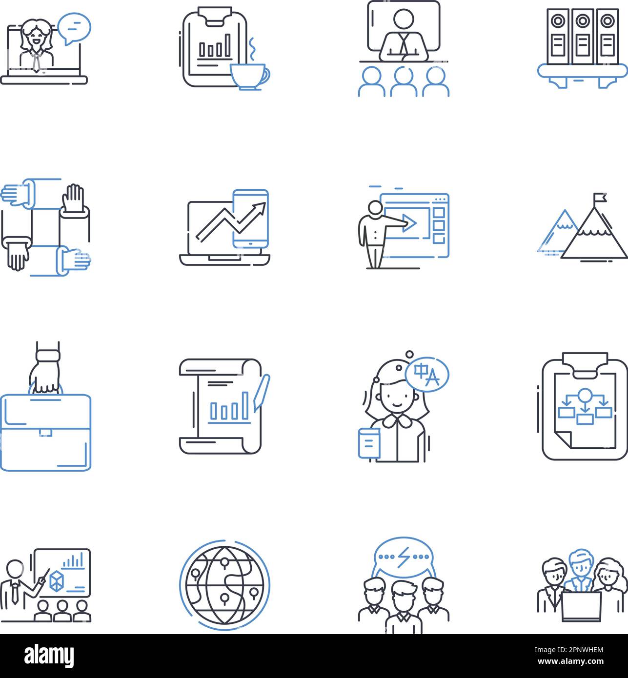 Symbolsammlung für Geschäftsmethodik. Strategie, Innovation, Effizienz, Management, Optimierung, Analyse, Agilitätsvektor und lineare Darstellung Stock Vektor