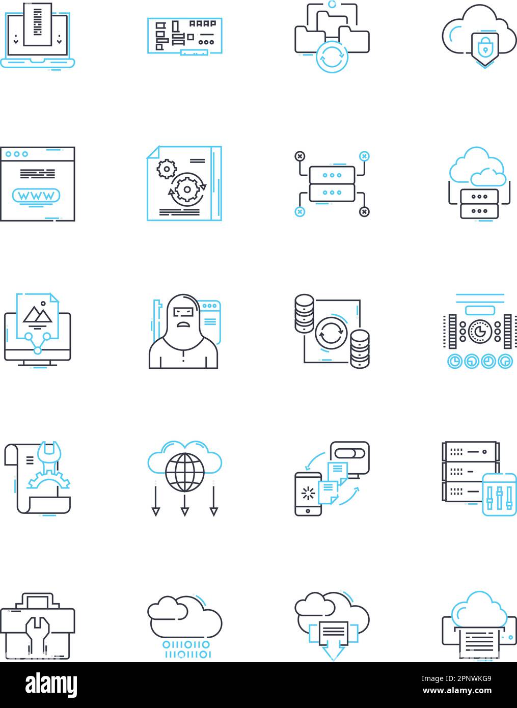 Lineare Symbole für Web Intelligence. Analysen, Data Mining, maschinelles Lernen, Vorhersage, Erkenntnisse, Algorithmen, Visualisierungslinienvektor und Konzept Stock Vektor