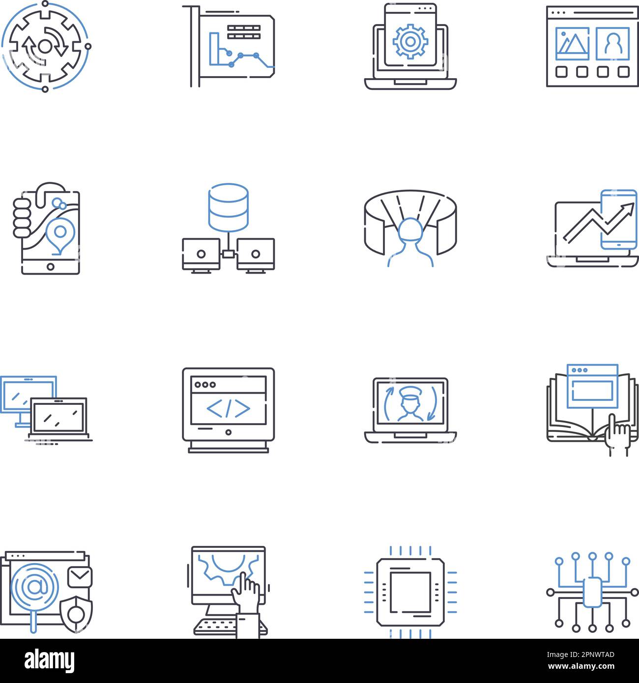 Zeilensymbole für Mobilgeräte. Smartph, Tablet, iPh, Android, iPad, Samsung, Blackberry-Vektor und lineare Illustration. Nokia, LG, Motorola Stock Vektor