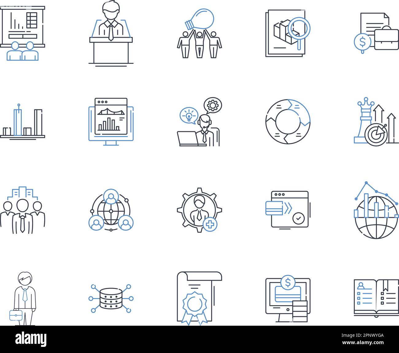 Symbolsammlung für Positionen in Oracle Treasury. Budget, Umsatz, Investitionen, Anleihen, Konten, Schulden, Finanzierungsvektor und lineare Darstellung. Markt, Bargeld, Vermögenswerte Stock Vektor