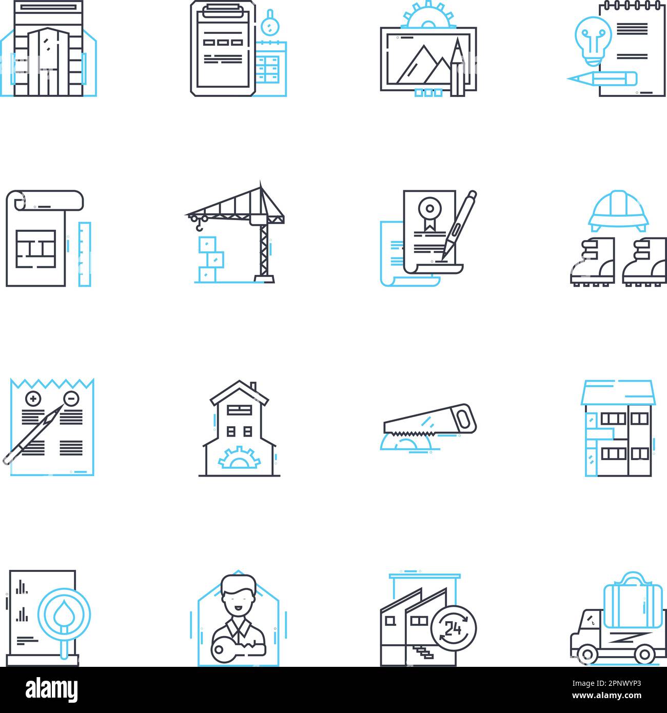 Wohnsitz für den Verkauf – Satz linearer Symbole. Residence, Property, Homestead, House, Mansion, Anwesen, Vektorvektor und Konzeptschilder. Bungalow, Hütte, Lodge Stock Vektor