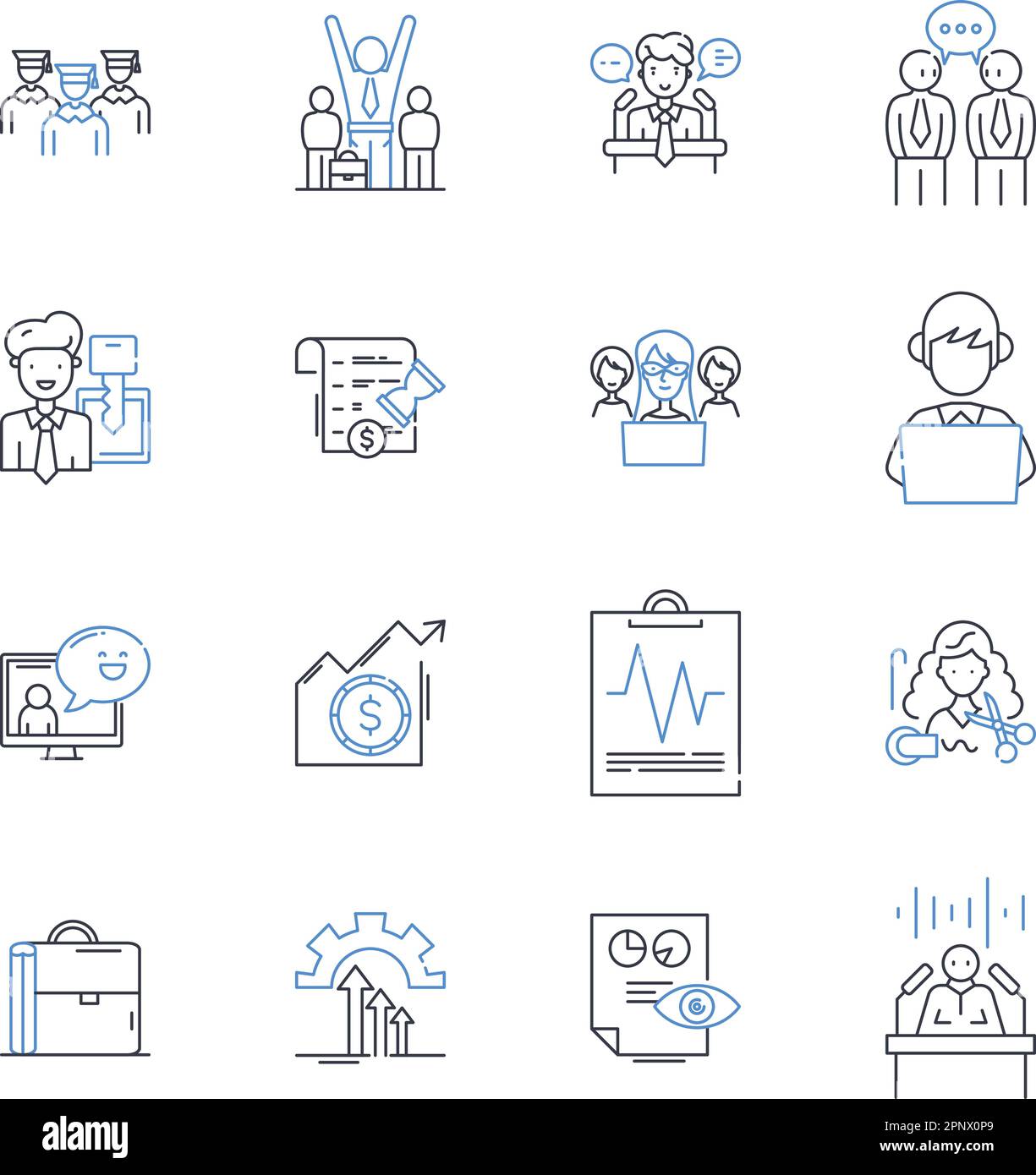 Symbolsammlung für Positionen der Arbeitseffektivität. Effizienz, Produktivität, Leistung, Optimierung, Verantwortlichkeit, Kompetenz, Leistungsvektor und Stock Vektor